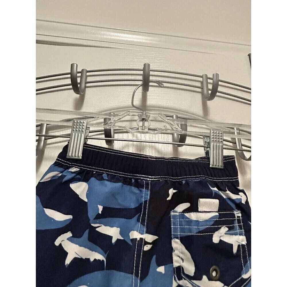 Hanna Andersson Shark Print Swim Shorts‎ Sz 2 / 80 cm Blue White Trunks toddler
